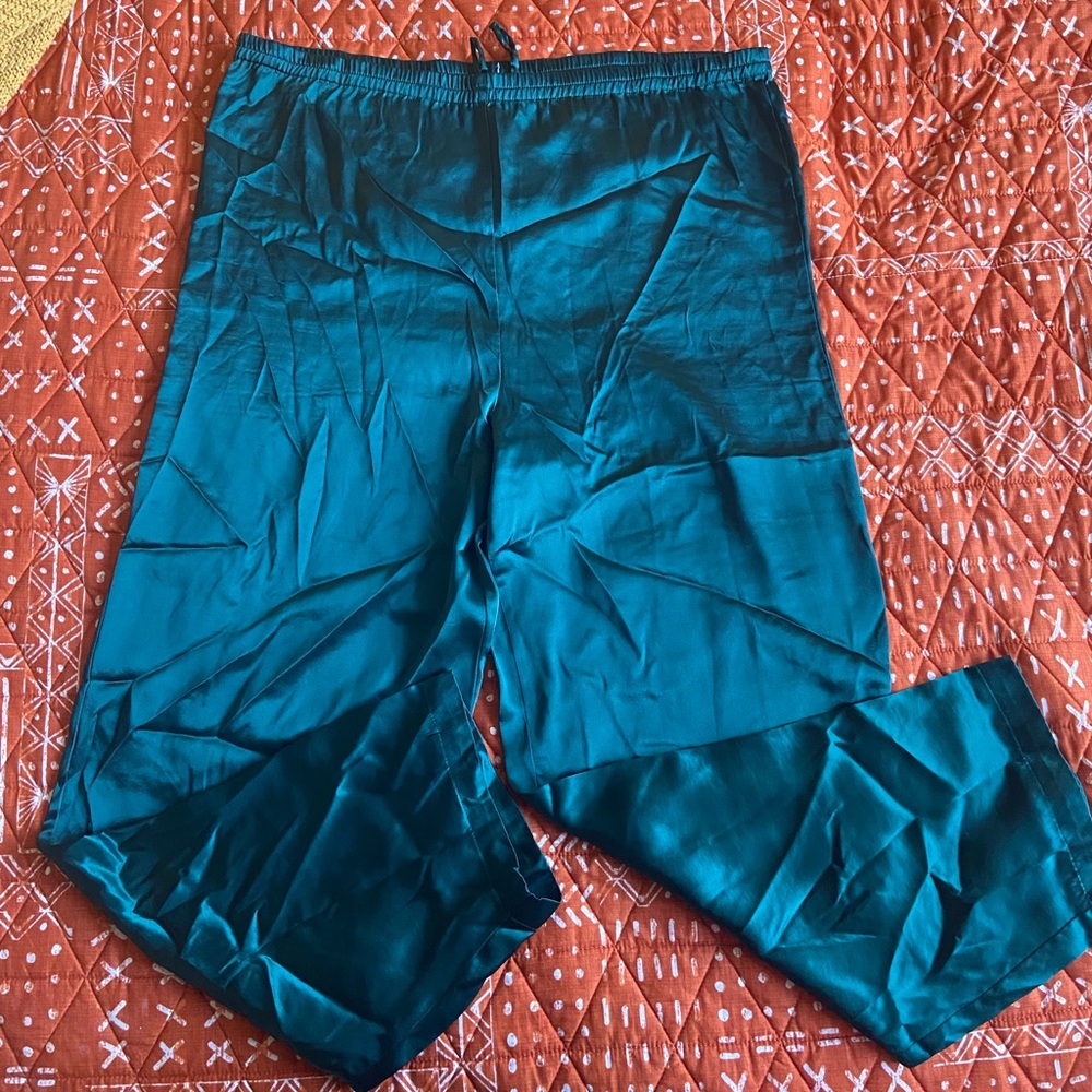 Vintage emerald green satin-like pajama pants
